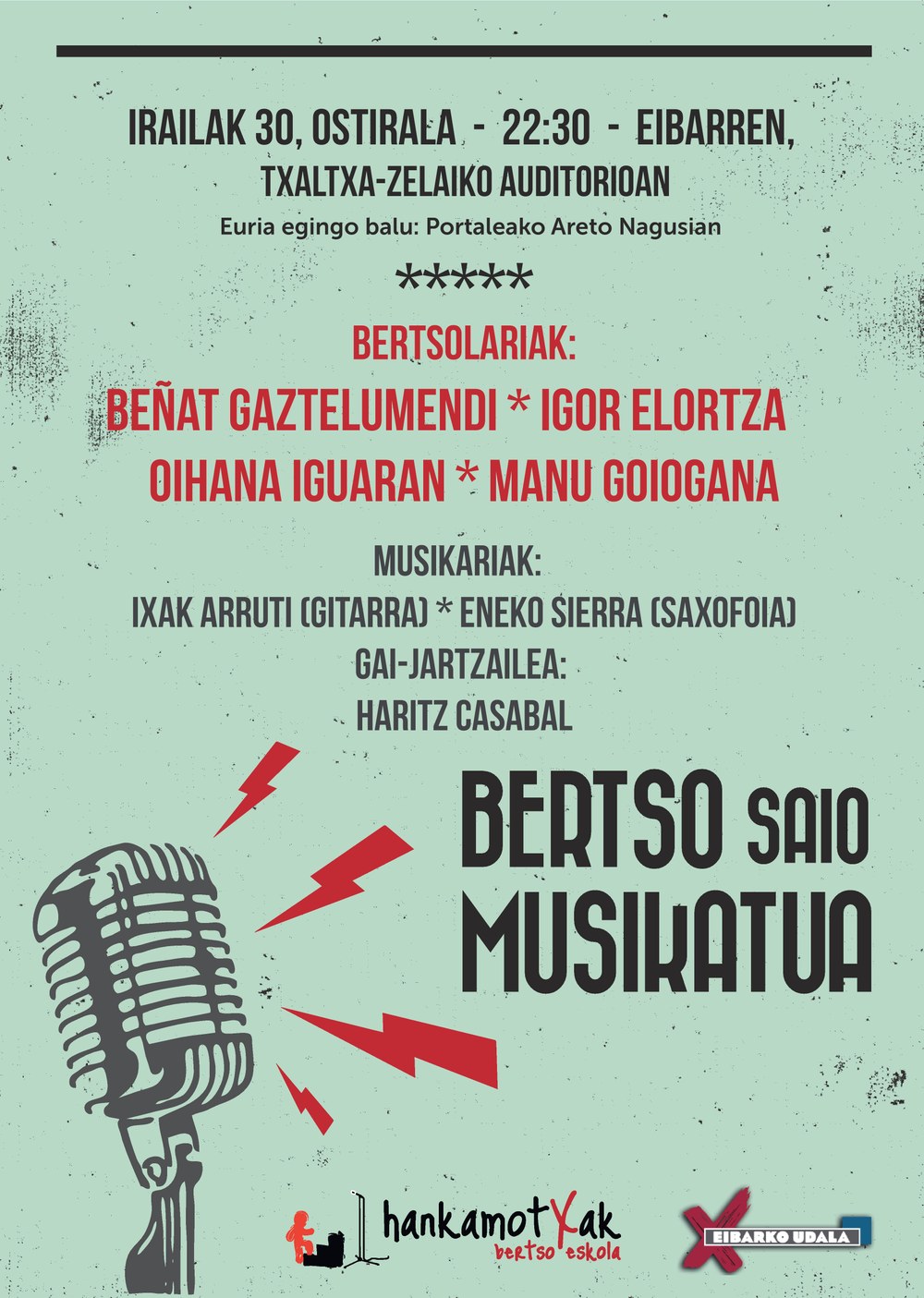 Sesión de bertsolaris acompañados de música en Eibar