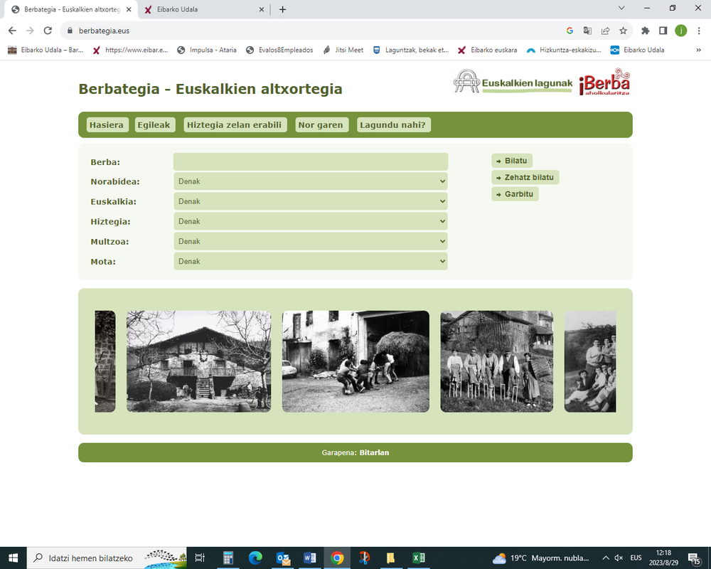 Eibarko Euskara Hiztegia incluido en www.berbategia.eus Imagen de la pantalla del diccionario Berbategia