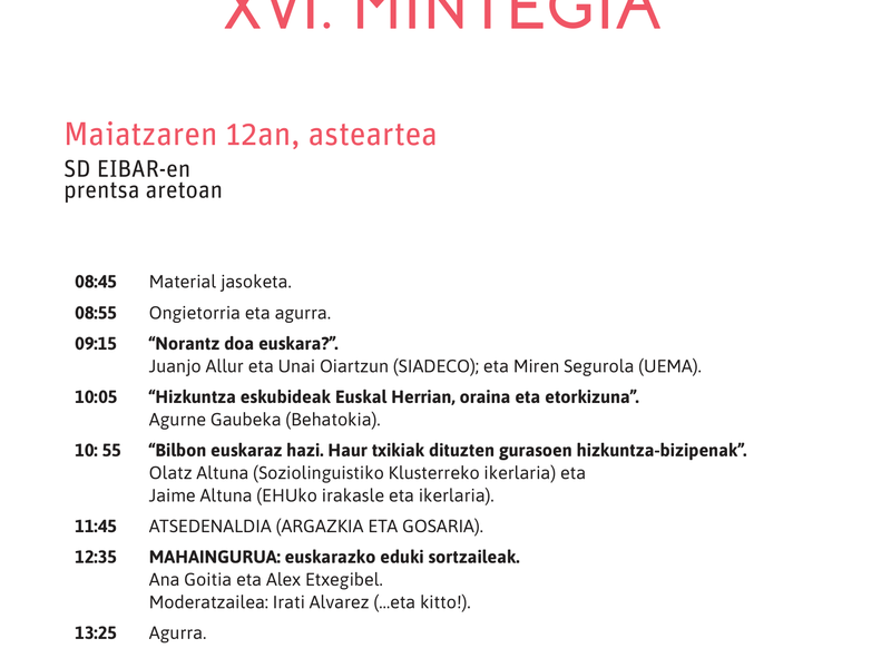 XVI. Seminario de Socialización y Transmisión del Euskera el 12 de mayo
