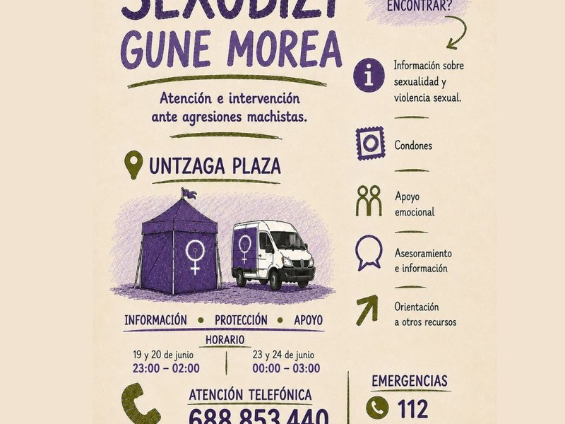 El servicio SexuBizi-Gune Morea estará disponible en fiestas de San Juanes