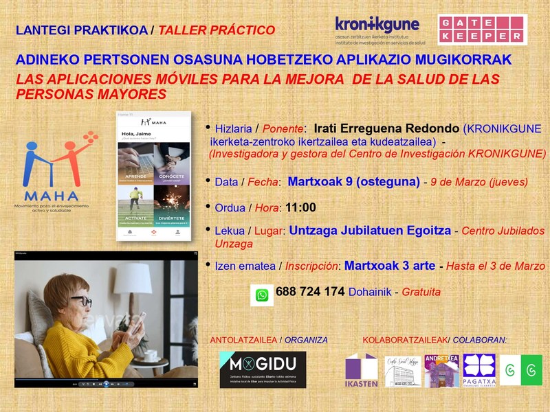 Taller práctico: aplicaciones móviles para la mejora de la salud de las personas mayores. Organizado por Mogidu taller Mogidu