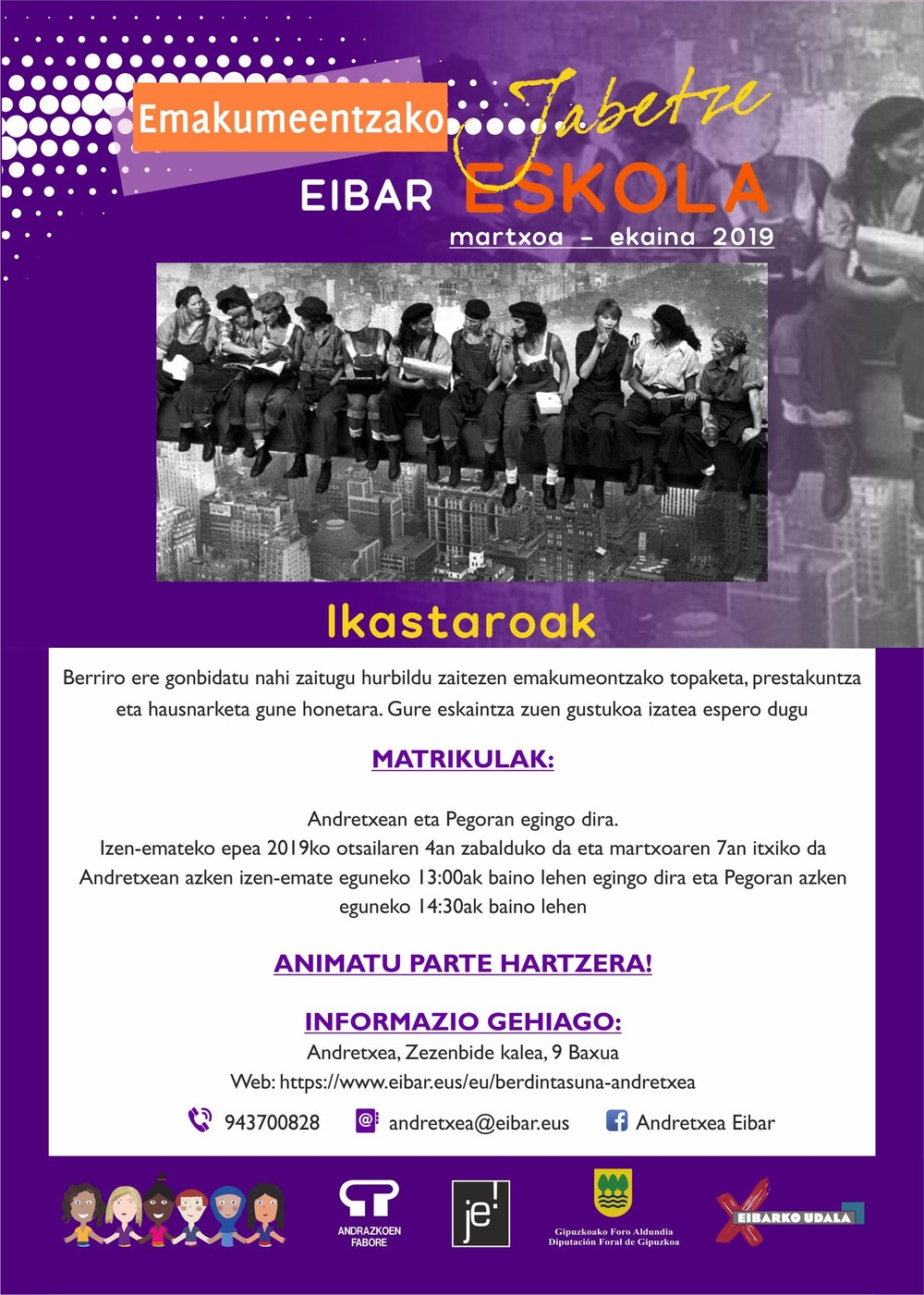 Abierto el plazo para apuntarse a los cursos de la Jabetze Eskola de primavera