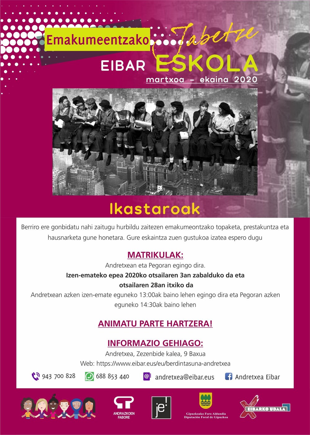 Abierto el plazo para apuntarse a los ocho nuevos cursos de la Jabetze Eskola de primavera