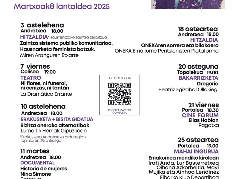 Cartel de actividades en torno al 8-M.