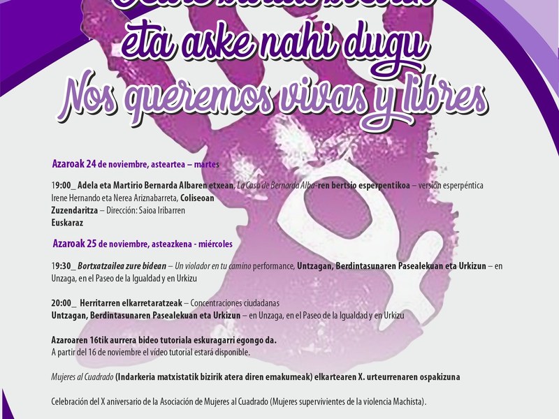 Eibar se suma, un año más, a la conmemoración del Día Internacional Contra las Violencias Machistas Cartel de actividades.
