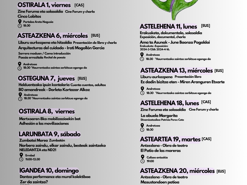 Cartel de actividades del 8-M.