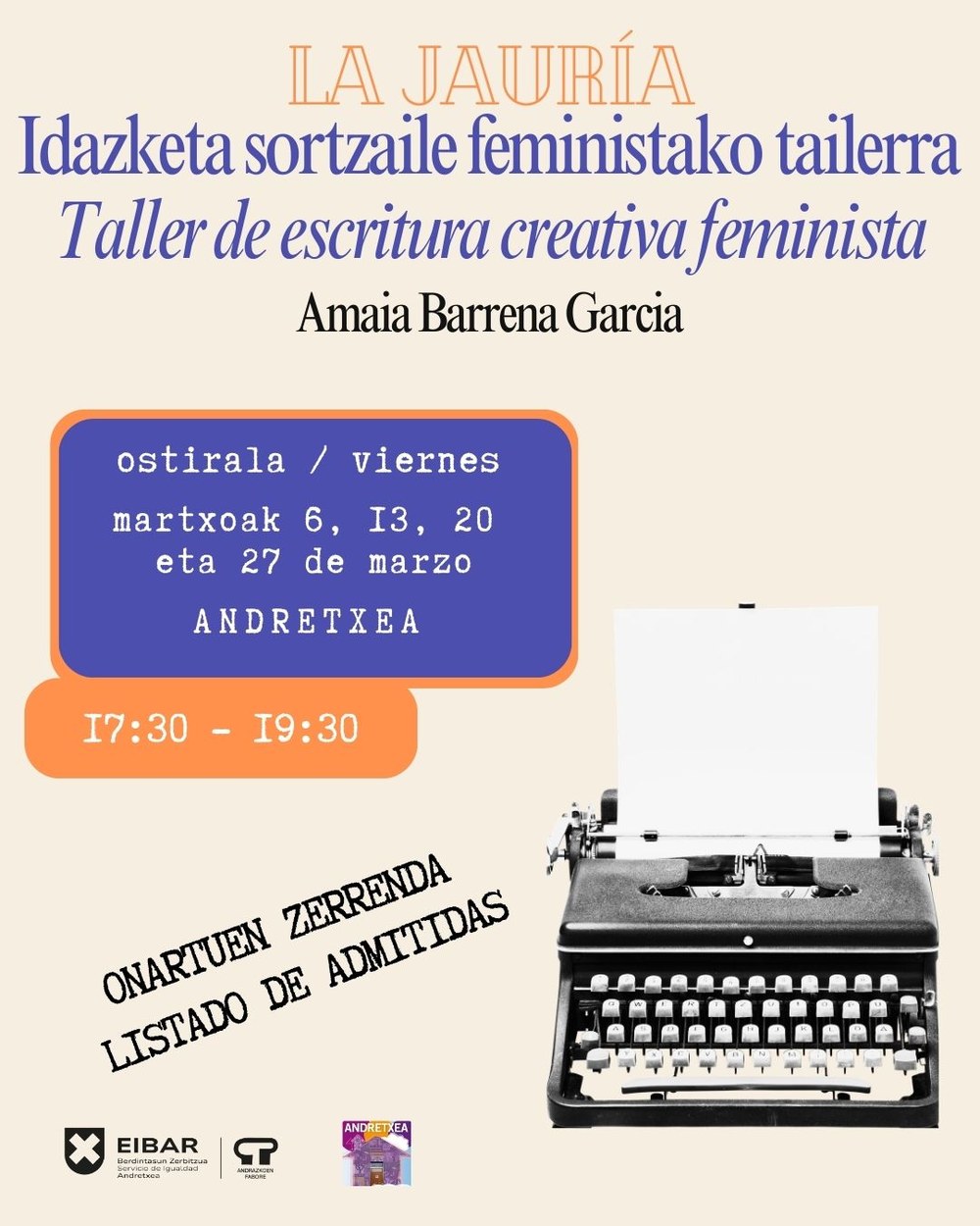 Publicado el listado de admitidas en La jauría: taller de escritura creativa feminista