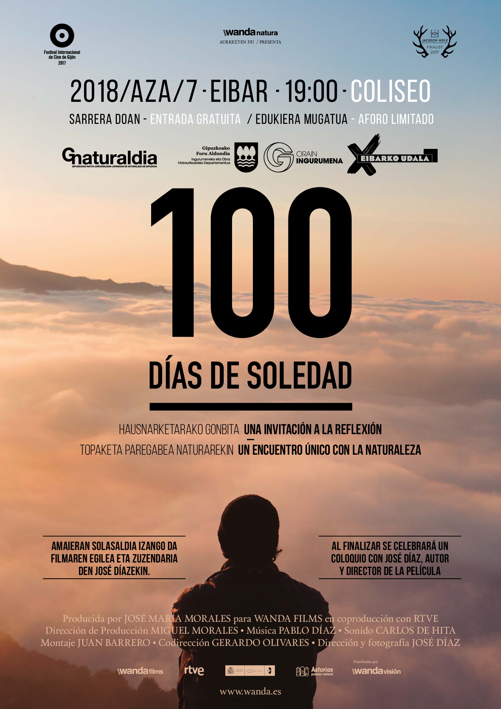 Eibar volverá a ser sede de Gipuzkoa Naturaldia con la proyección de la película "100 días de soledad"