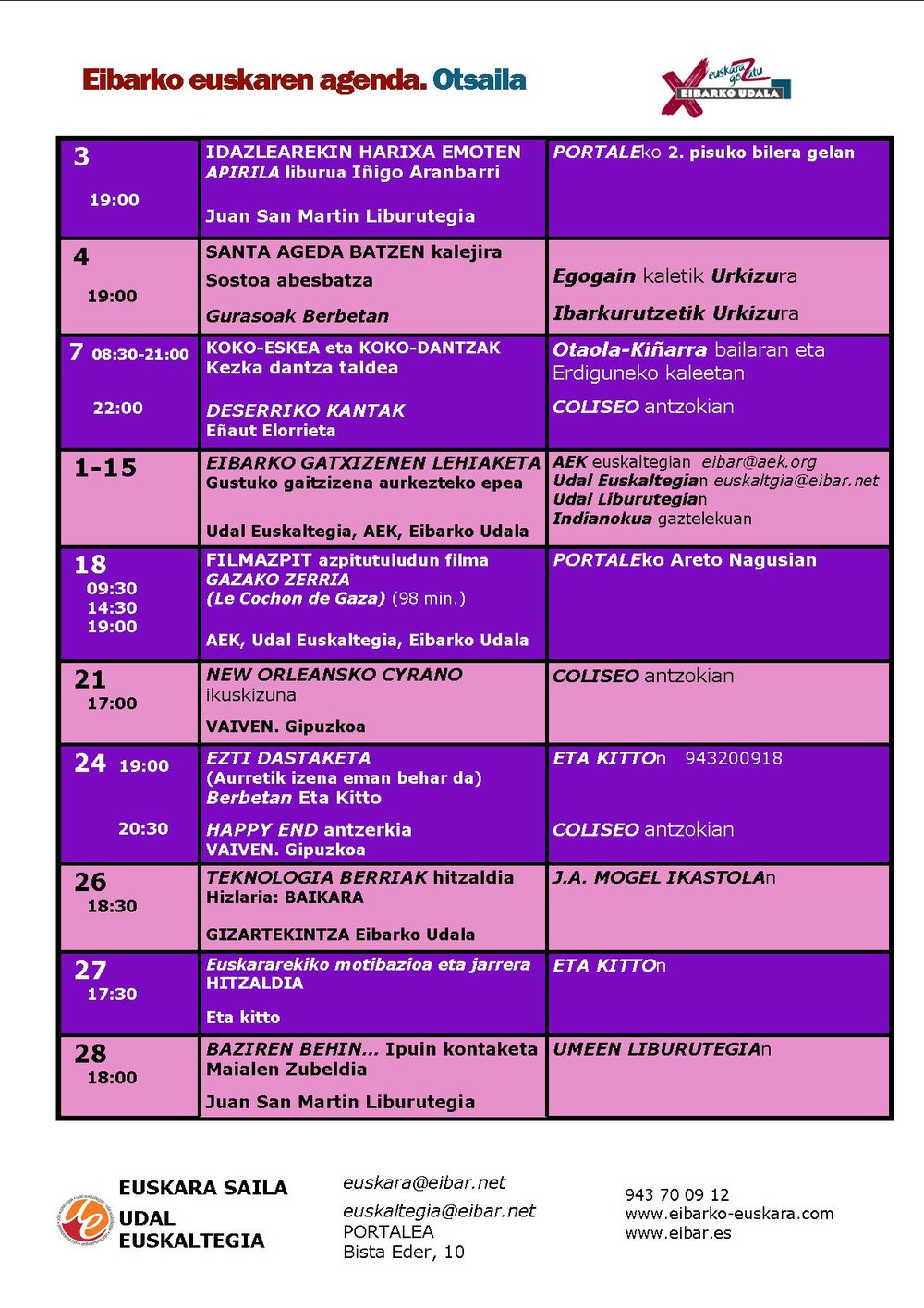 Agenda del euskera. FEBRERO