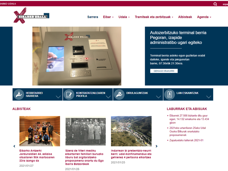 Portada principal de la página web municipal www.eibar.eus.