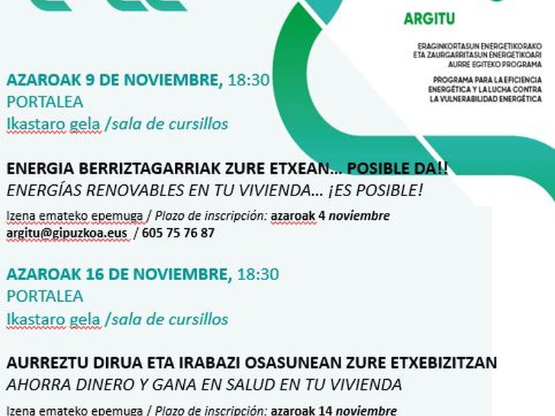 Eibar acogerá en noviembre dos nuevas jornadas de los talleres 'Energia Argitu' dirigidos a impulsar la reducción del consumo energético 
