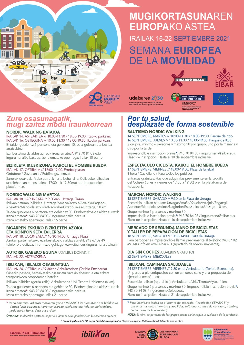 Eibar celebrará este mes la Semana Europea de la Movilidad con variadas actividades Cartel de actividades de la Semana Europea de la Movilidad.