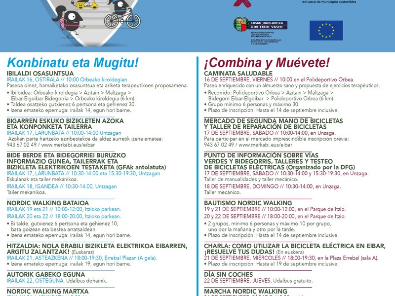 Eibar celebrará este mes una nueva edición de la Semana Europea de la Movilidad, con variadas actividades.