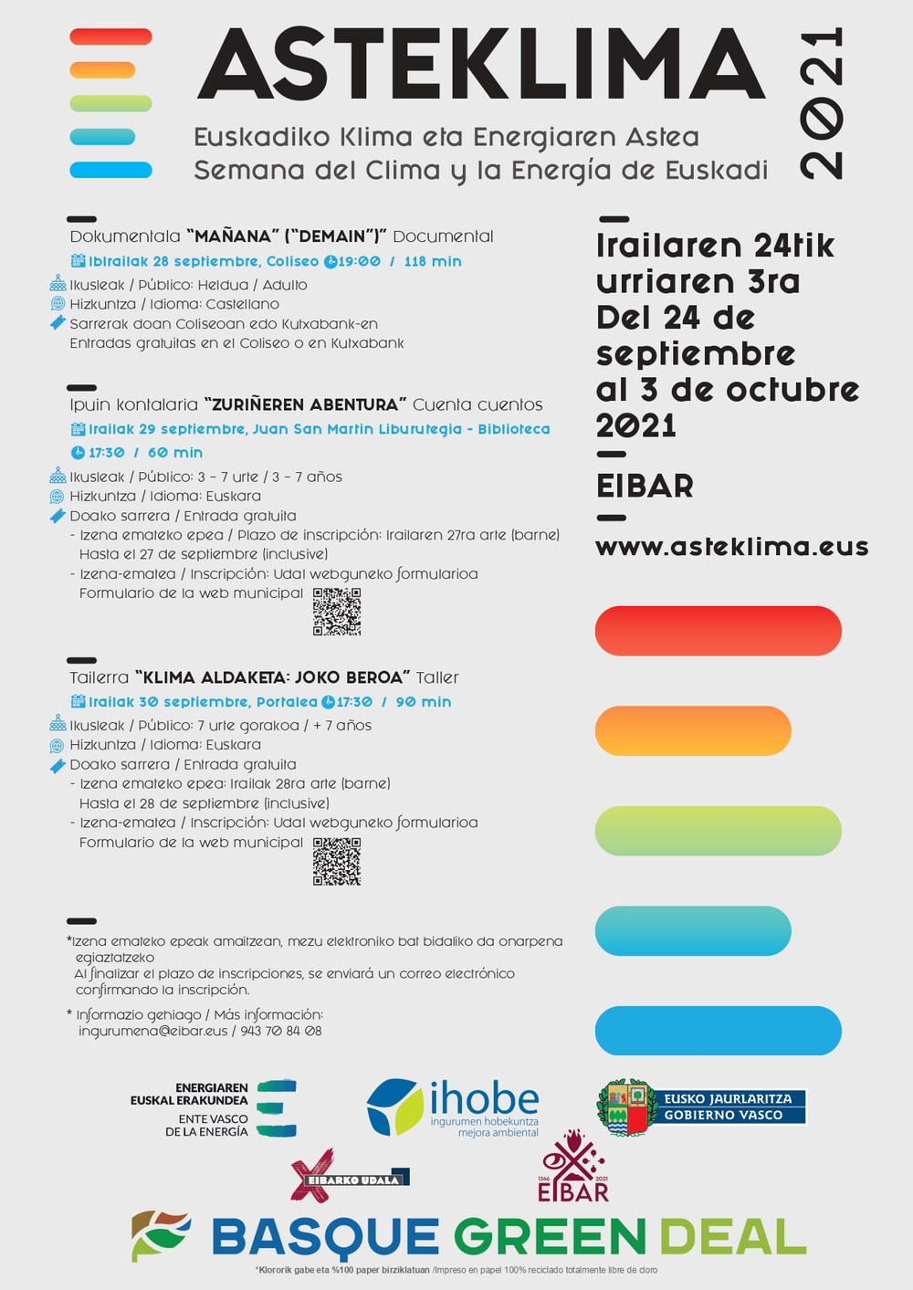 Eibar se suma al Asteklima, segunda semana del cambio climático de Euskadi, con el objetivo de concienciar a la ciudadanía en esta materia Cartel del Asteklima 2021.