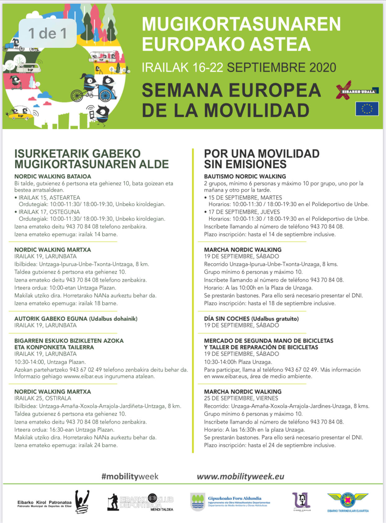 Eibar se suma, un año más, a la Semana Europea de la Movilidad Sostenible