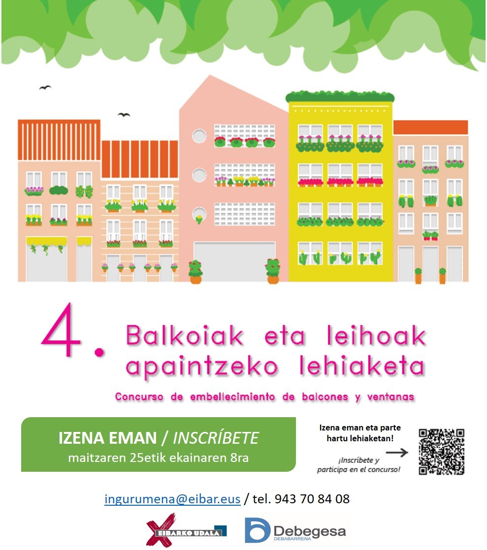 El Ayuntamiento de Eibar convoca por cuarto año el concurso de embellecimiento de balcones y ventanas Cartel del concurso.