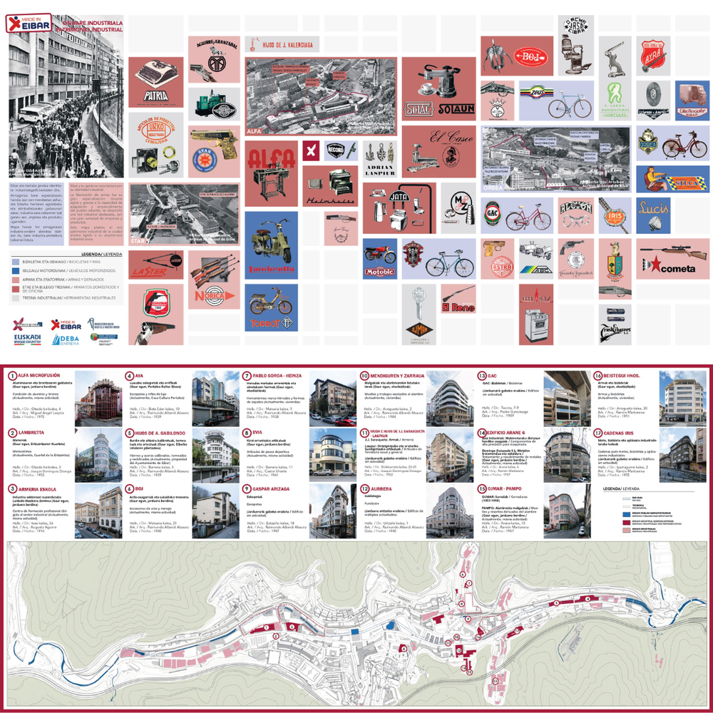 El Ayuntamiento de Eibar crea un mapa del patrimonio industrial en colaboración con Debegesa Imagen del mapa industrial de Eibar.