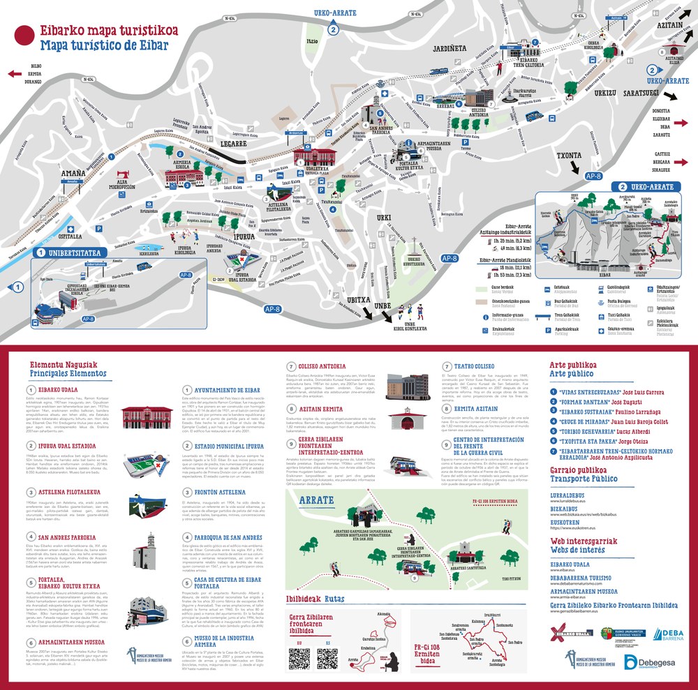 El Ayuntamiento de Eibar ha diseñado un mapa turístico de la ciudad Mapa turístico de Eibar.