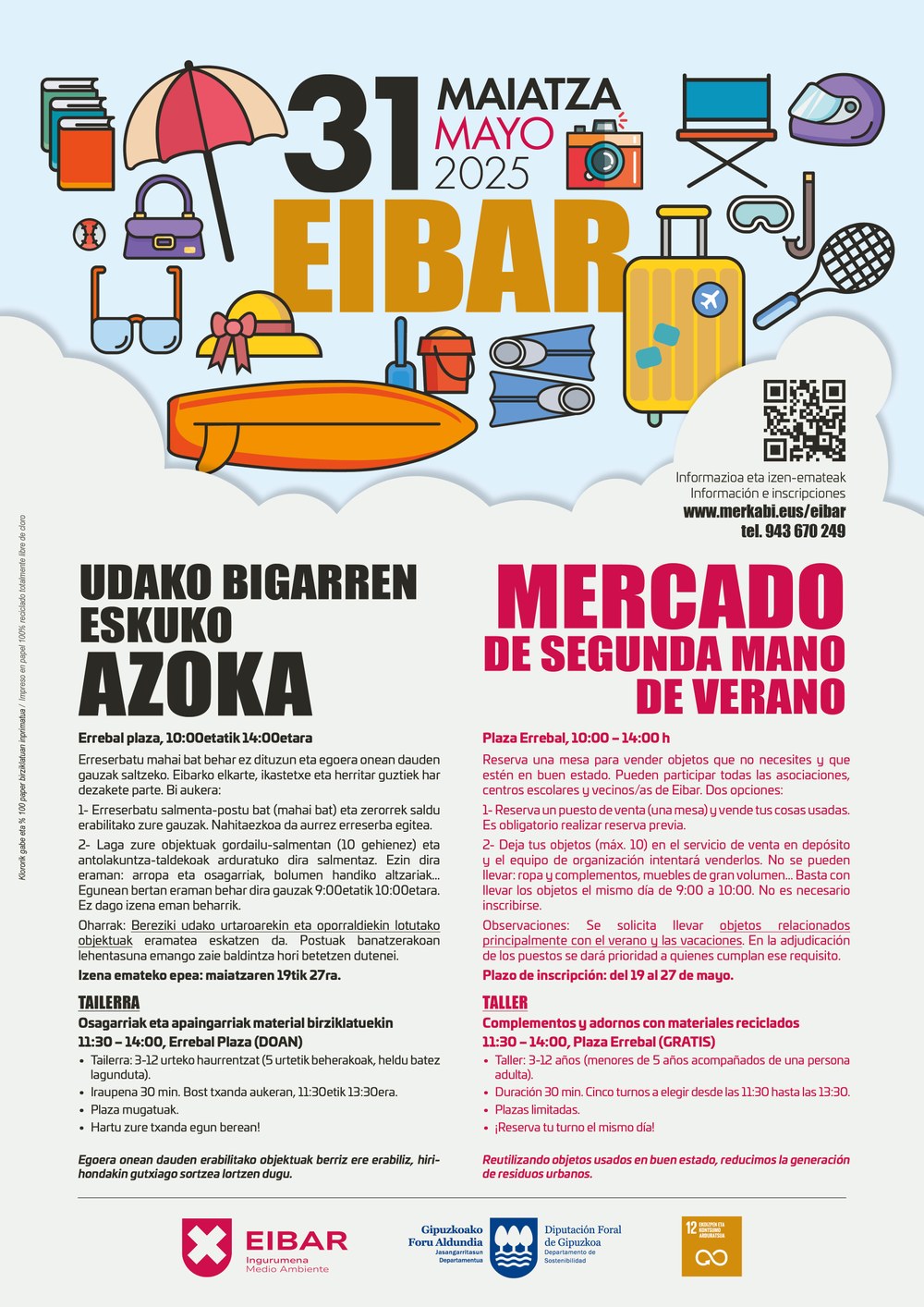 El Ayuntamiento de Eibar organiza la tercera edición del mercado de segunda mano de verano, que se celebrará el 31 de mayo Cartel.