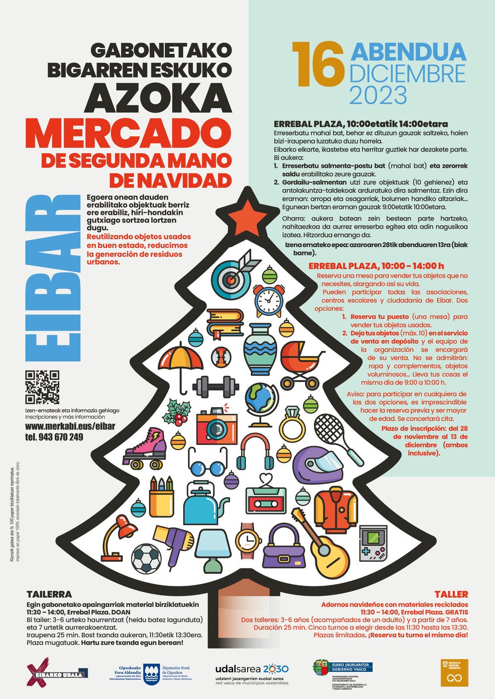 El Ayuntamiento de Eibar organiza una nueva edición del mercado de segunda mano de navidad para el 16 de diciembre Cartel.