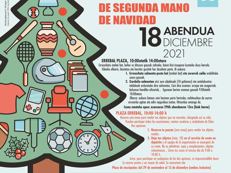 El Ayuntamiento de Eibar organiza una nueva edición del mercado de segunda mano de navidad, que se celebrará el 18 de diciembre.