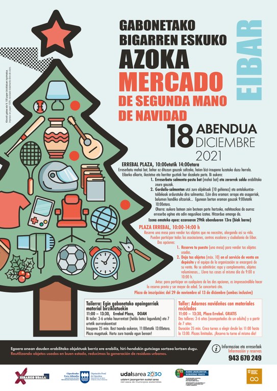 El Ayuntamiento de Eibar organiza una nueva edición del mercado de segunda mano de navidad, que se celebrará el 18 de diciembre.