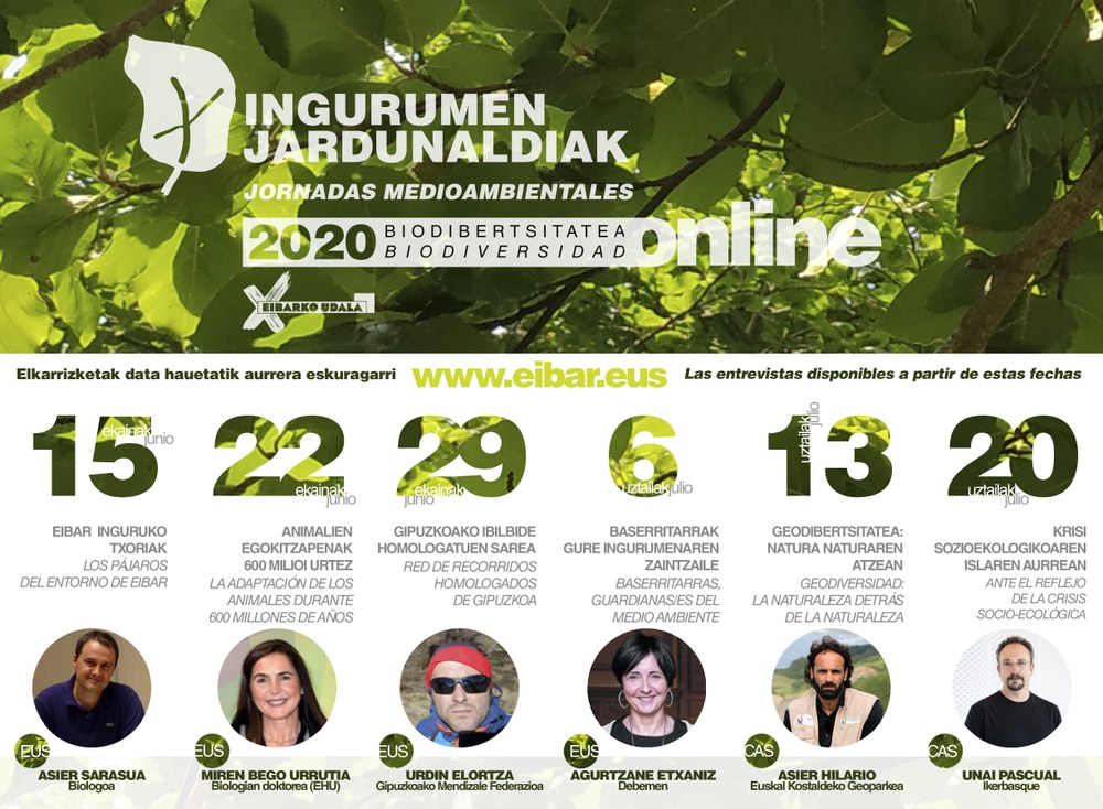 El Ayuntamiento de Eibar pone en marcha una campaña de sensibilización con información útil sobre biodiversidad, mediante distintos vídeos Cartel informativo de las Jornadas Medioambientales de 2020.