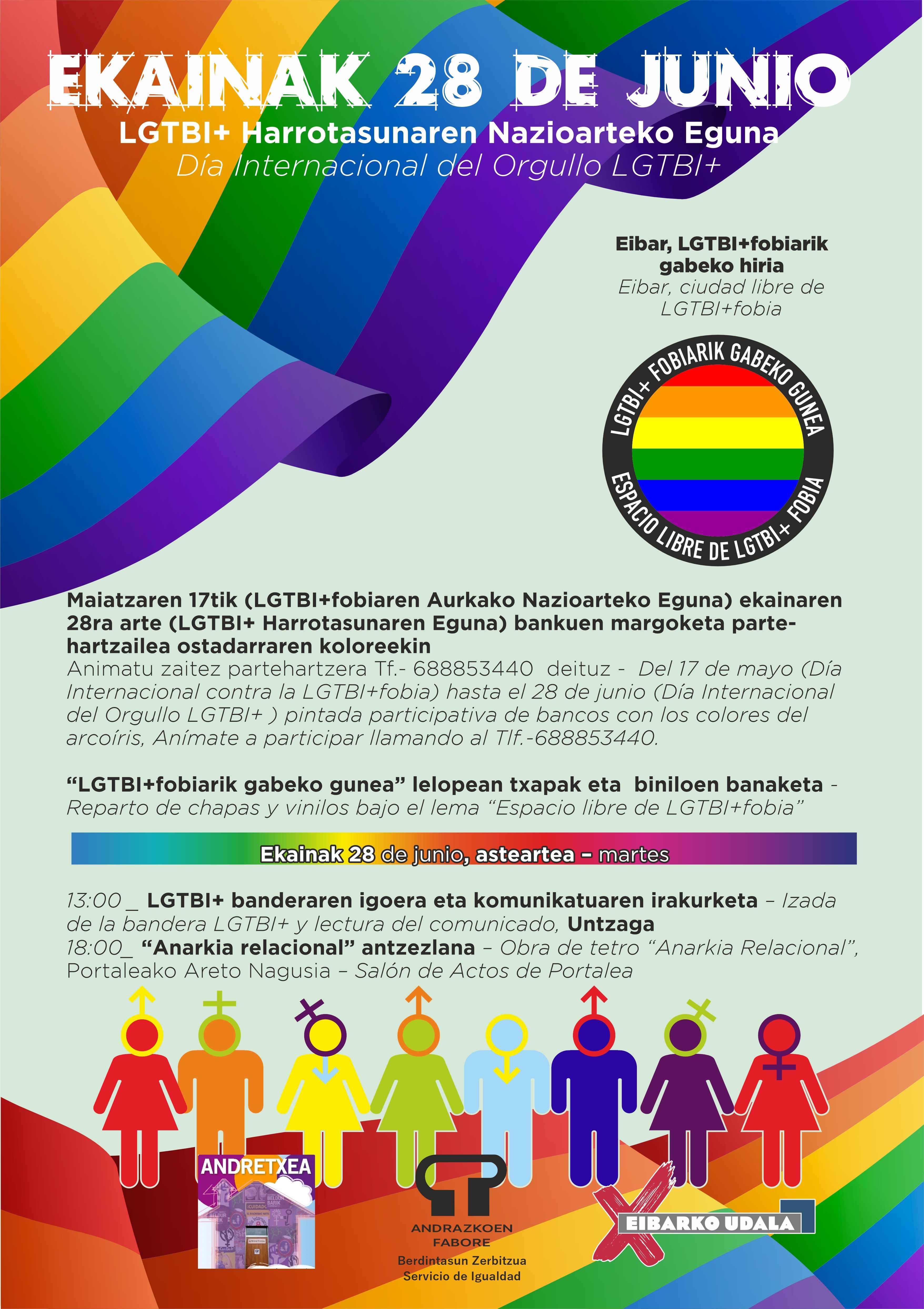 El Ayuntamiento de Eibar se suma un año más a la conmemoración del Día del Orgullo LGTBIQ+