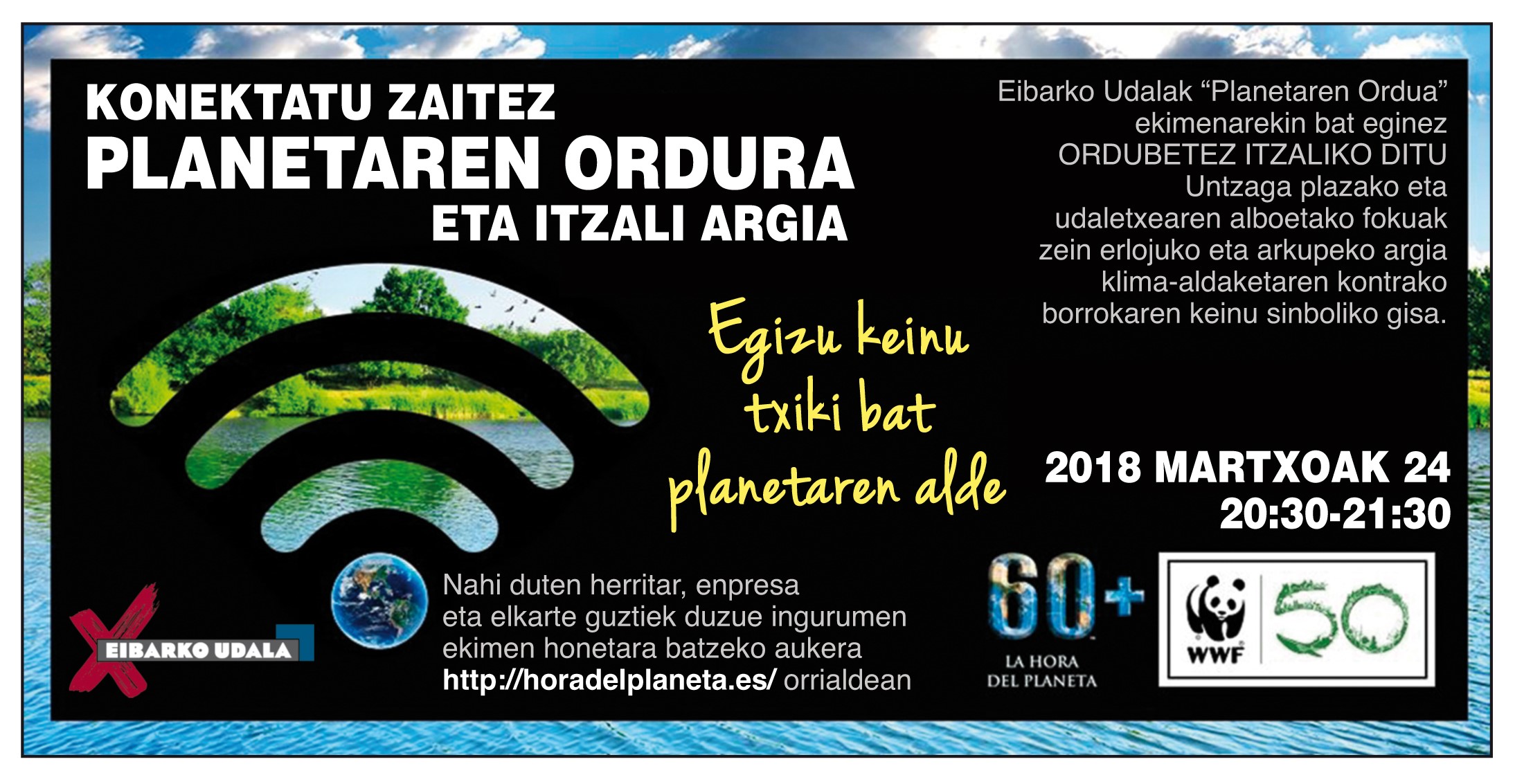 El Ayuntamiento de Eibar se suma, un año más, a la iniciativa "La Hora del Planeta"
