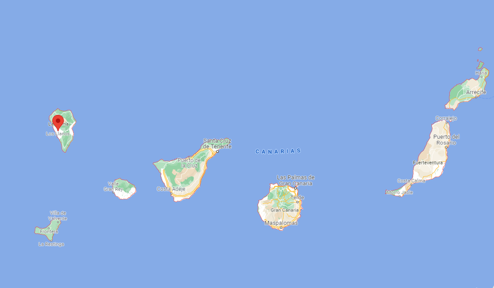 El Ayuntamiento destina 2.000 euros en ayuda humanitaria para las personas afectadas por la erupción volcánica de la isla de La Palma Mapa de las islas canarias.