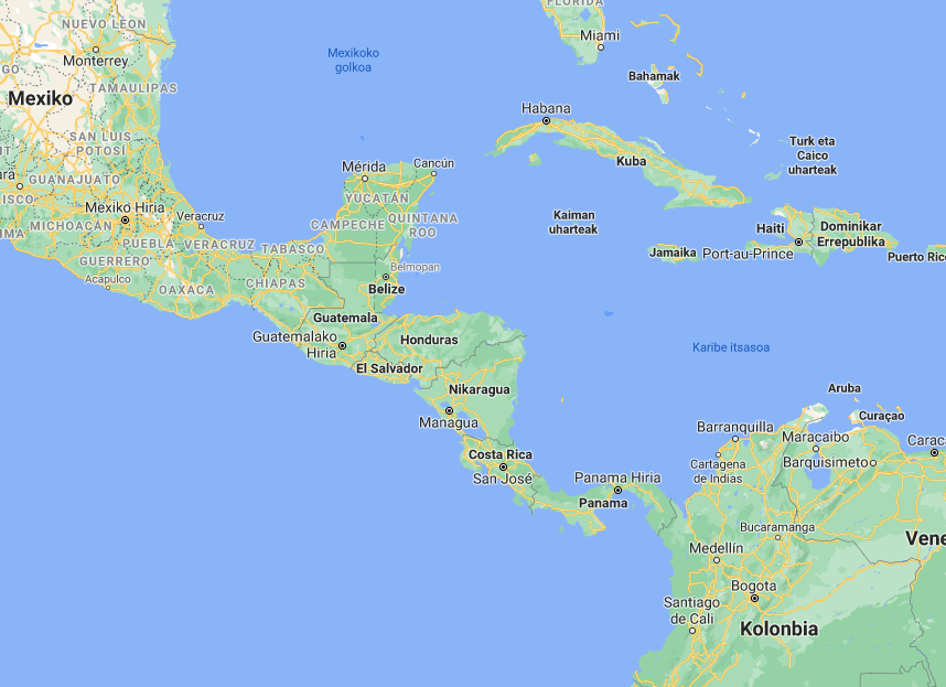 El Ayuntamiento destina una ayuda de emergencia de 1.000 euros para paliar las consecuencias del paso del ciclón tropical Eta en Centroamérica Imagen de mapa de Centroamérica.