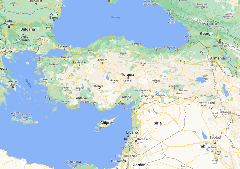Mapa en el que se ubican Turquía y Siria.