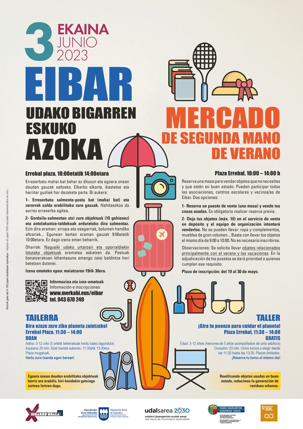 El Ayuntamiento organiza la primera edición del mercado de segunda mano de verano, que se celebrará el 3 de junio Cartel de la primera edición del mercado de segunda mano de verano.