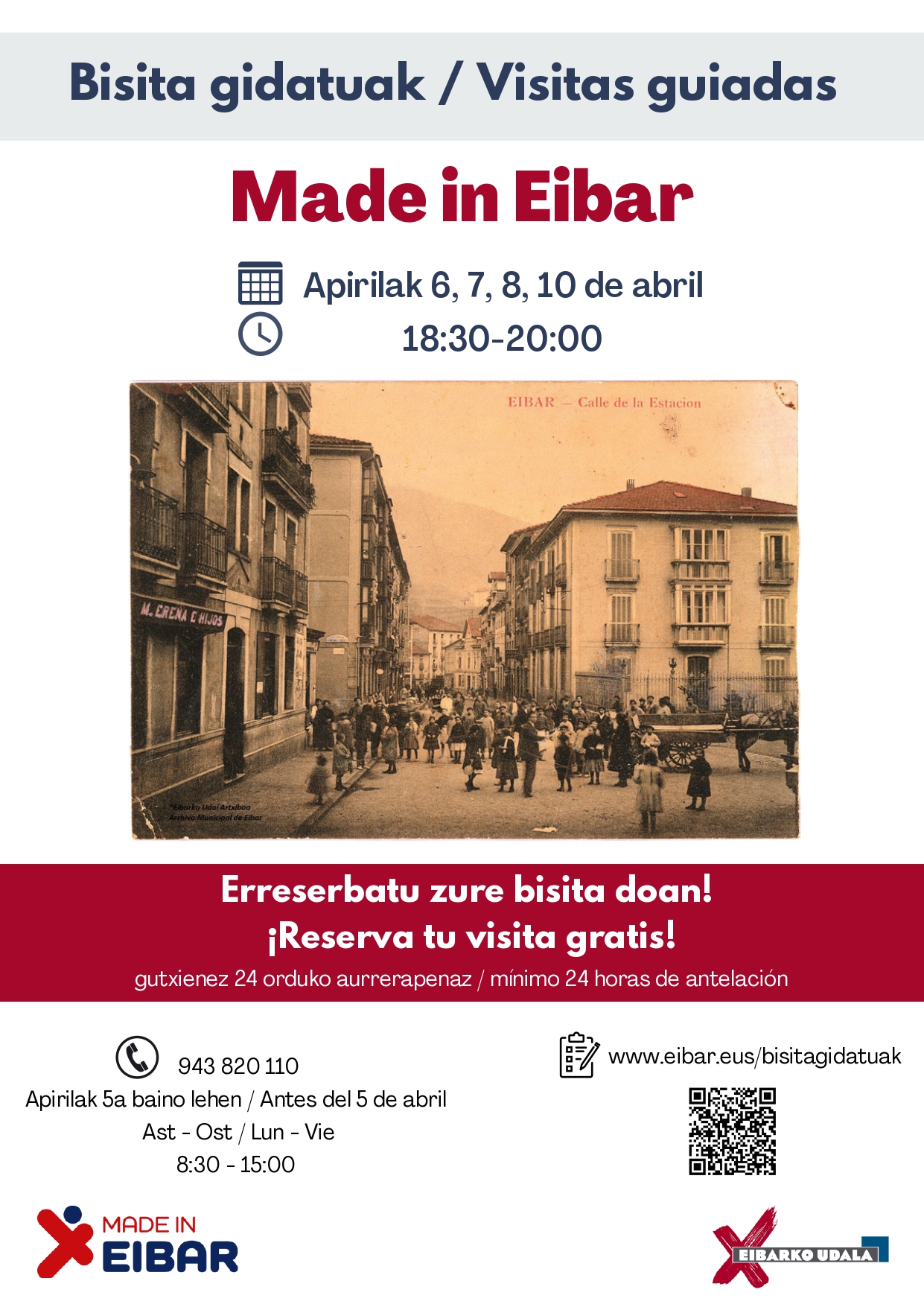 El Ayuntamiento organiza para esta Semana Santa una nueva edición de visitas guiadas por Eibar para poner en valor la historia y el atractivo turístico de la ciudad