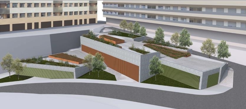 El Ayuntamiento pondrá en marcha en breve el proyecto para la peatonalización permanente de las calles Toribio Etxebarria y Zuloagatarren Imagen del futuro edificio de aparcamiento que se construirá en una parcela municipal de Ardantza.
