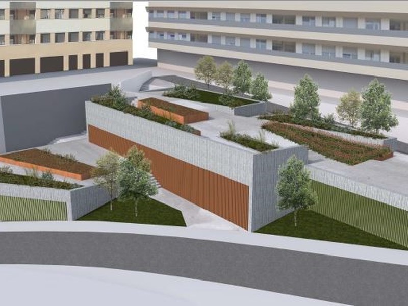 Imagen del futuro edificio de aparcamiento que se construirá en una parcela municipal de Ardantza.