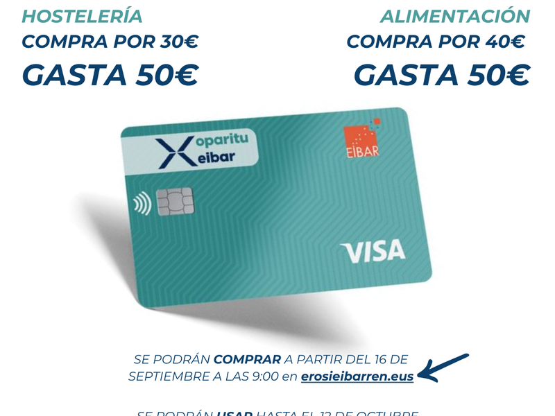 El Ayuntamiento pone en marcha el martes, 16 de septiembre, una nueva campaña de bonos-tarjeta de hostelería y alimentación con la emisión de 685 bonos