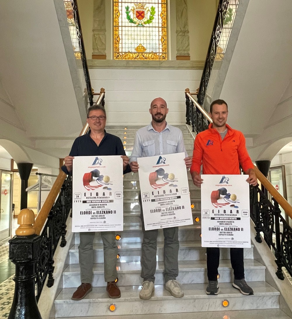 El Ayuntamiento y Aspe presentan los detalles del festival de pelota de San Juan que se celebrará el día 24 en el frontón Astelena Imagen de la presentación del festival de pelota de San Juan que se celebrará el día 24 en el frontón Astelena.