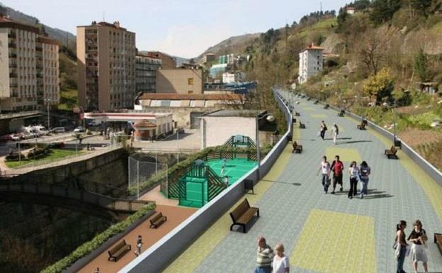 El Ayuntamiento y Euskal Trenbide Sarea (ETS) mejoran el proyecto de cobertura de las vías del tren desde Estaziño a Azitain para minimizar las afecciones Fotomontaje del paseo que se construirá en Estación-Azitain.