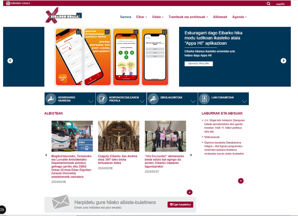 Portada principal de la página web www.eibar.eus