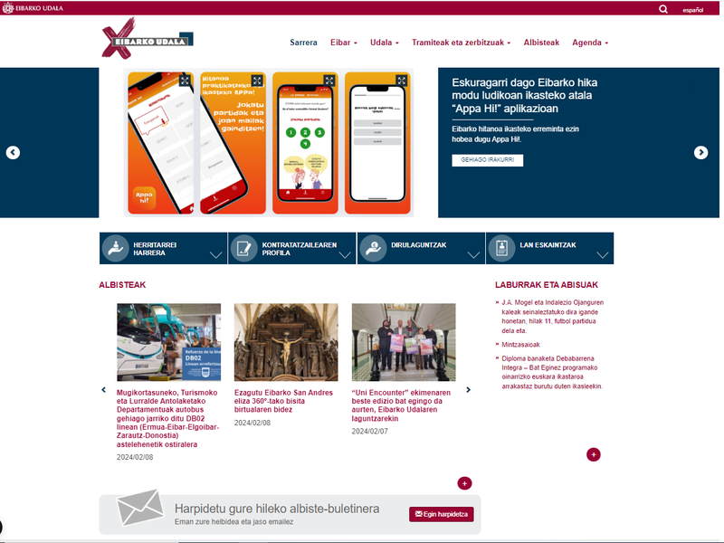 Portada principal de la página web www.eibar.eus