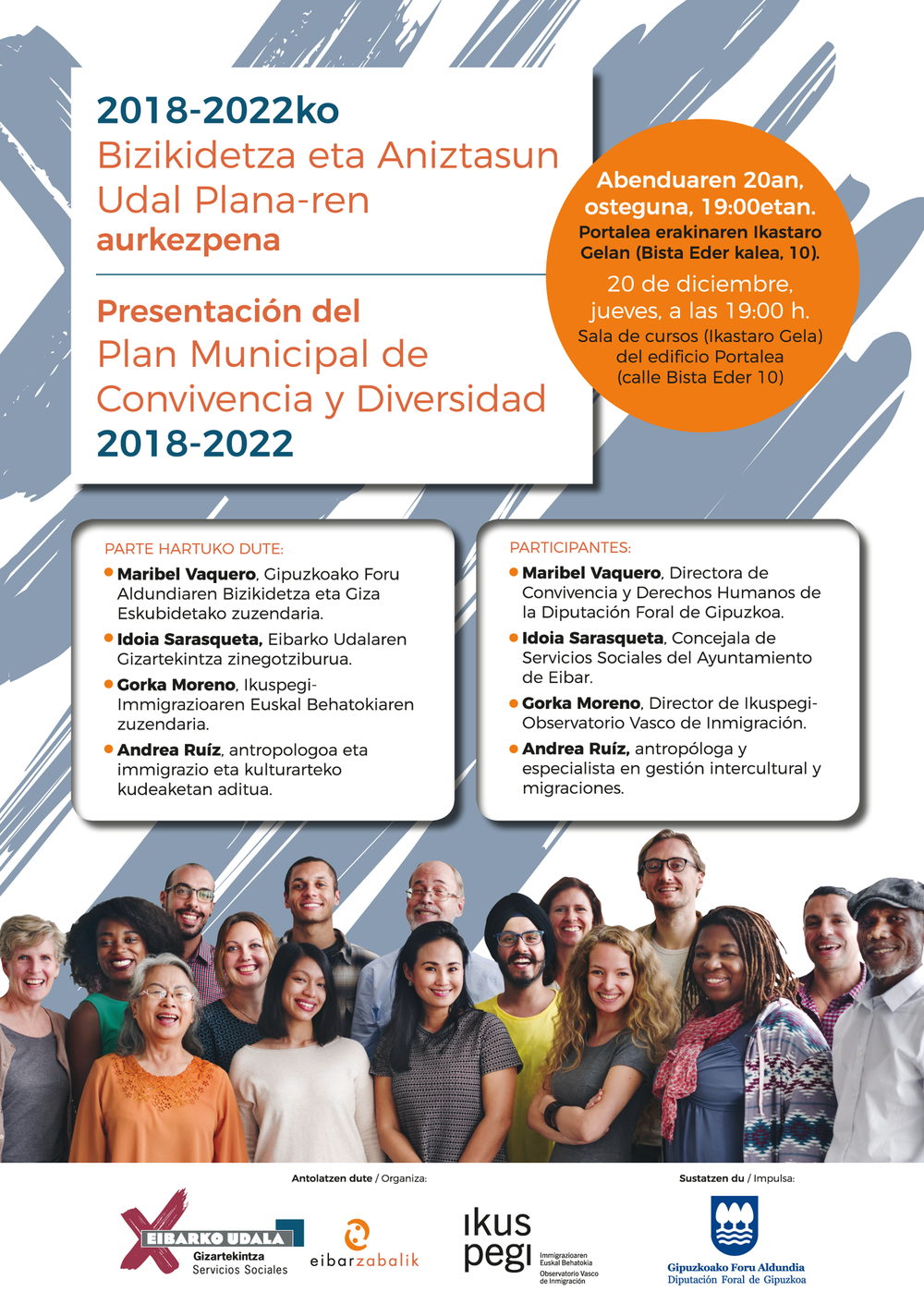 El Plan Municipal de Convivencia y Diversidad 2018-2022 se presenta este jueves, 20 de diciembre, en Eibar