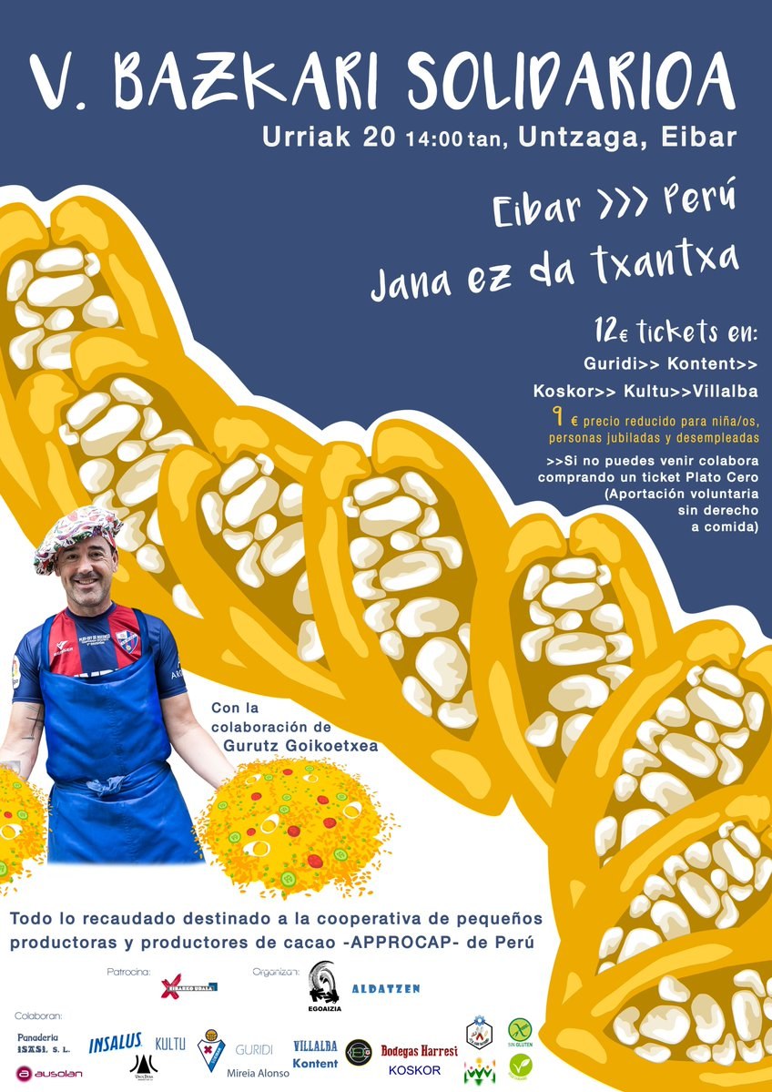 La plaza de Unzaga acogerá este sábado, 20 de octubre, la V Comida Solidaria "Jana ez da txantxa"