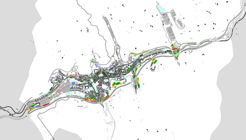 Los niveles de ruido en Eibar se han reducido de forma considerable desde las últimas mediciones, realizadas en 2009 Imagen del mapa de ruido de Eibar.