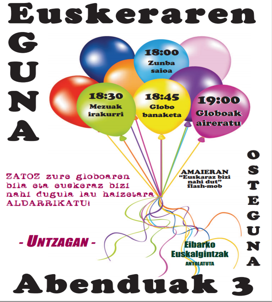 'Mintzodromo', sesión de zumba y lanzamiento de globos al aire con motivo del Día Internacional del Euskera