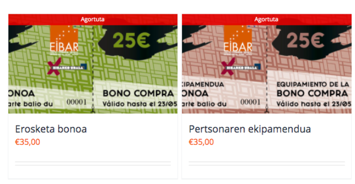Según las estimaciones, las ventas de la campaña de bonos-compra ha supuesto un impacto económico para el comercio eibarrés cercano a los 100.000 euros Imagen de la página web nikeibarrenerostendot.eus.