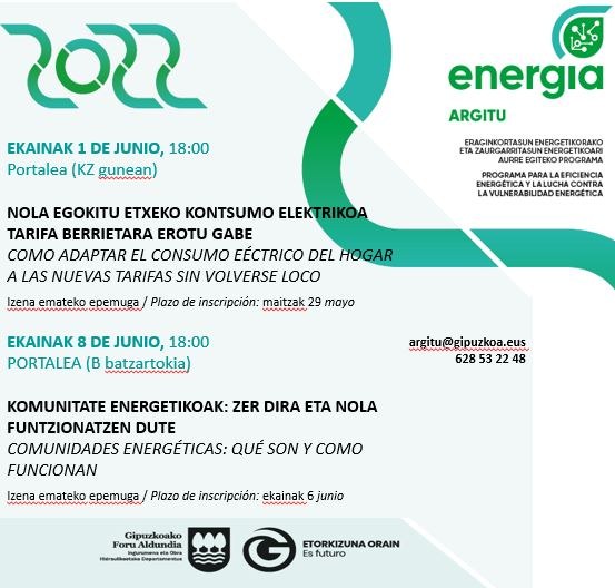 Talleres para aprender a adaptar el consumo energético a las nuevas tarifas eléctricas y conocer qué son y cómo funcionan las comunidades energéticas Talleres para aprender a adaptar el consumo energético a las nuevas tarifas eléctricas y conocer qué son y cómo funcionan las comunidades energéticas.
