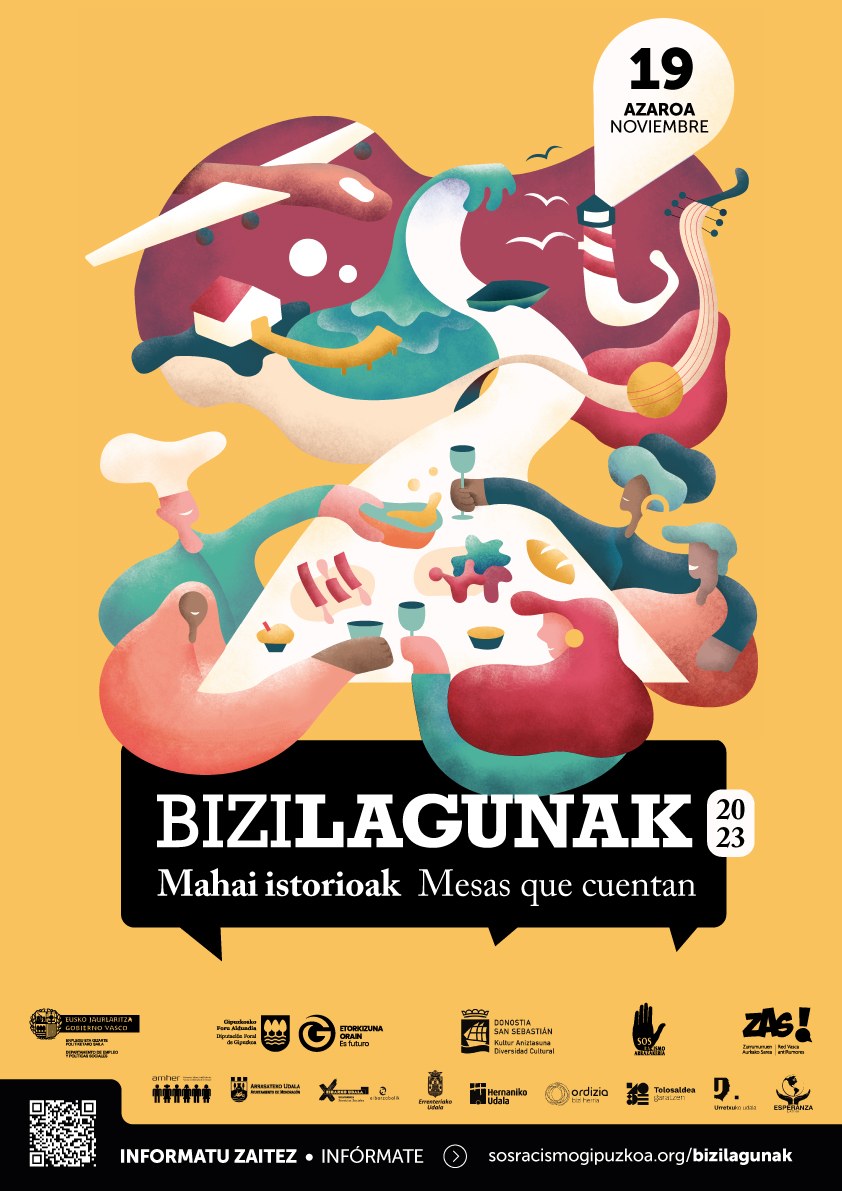 "Bizilagunak: Mahai istorioak" ekimena Eibarren izango da aurten ere, azaroaren 19an Bizilagunak 2023 Kartela
