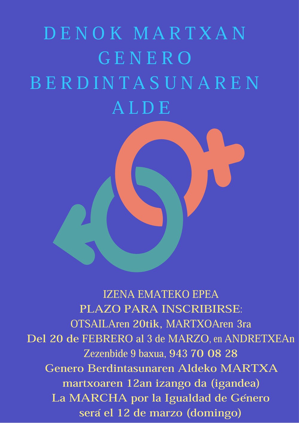 Eibarko Genero Berdintasunaren Aldeko Lehen Martxa egingo da martxoaren 12an