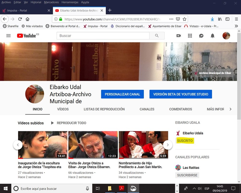 Eibarko Udal Artxiboa sare sozialetara ireki da Youtube-n kanal bat sortuta